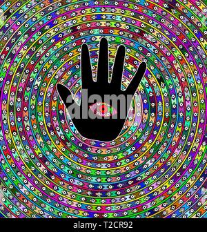 abstract background circles, eyes and black hand Stock Vector