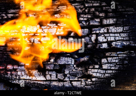 Texture of close up wood plate, While burning from fired. Stock Photo