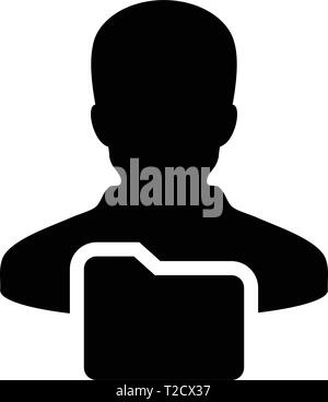Folder icon vector with male person profile avatar symbol for information data in flat color glyph pictogram illustration Stock Vector