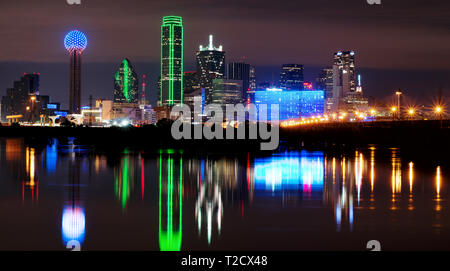 Dallas Skyline Pano Reflection 040119 Stock Photo