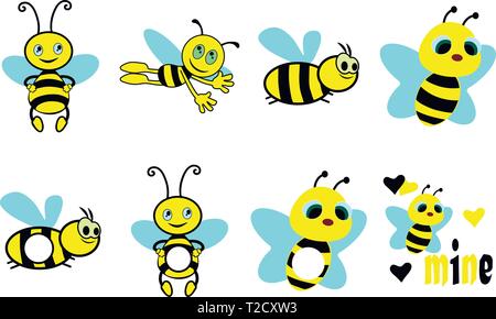 Set of colorful bees Stock Vector