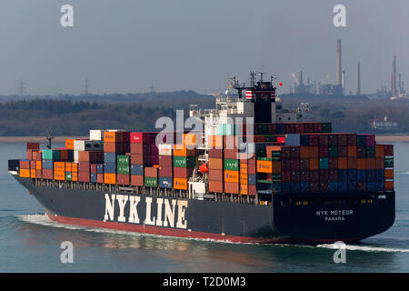 Container,Ship, NYK,company, Meteor, registered,Panama, Southampton,Container,Terminal,Fawley,Oil,refinery,The Solent,Cowes,Isle of Wight,UK,