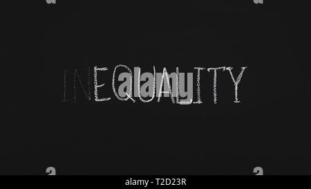 Word Equality written with white chalk on blackboard, panorama Stock Photo