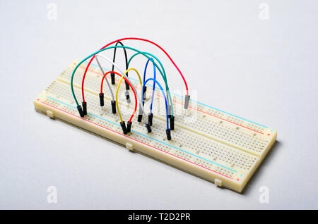 Breadboard and Electronic Wires, Prototyping Board for Electronic Projects Stock Photo