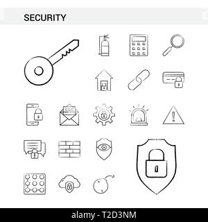 Security hand drawn Icon set style, isolated on white background. - Vector Stock Vector