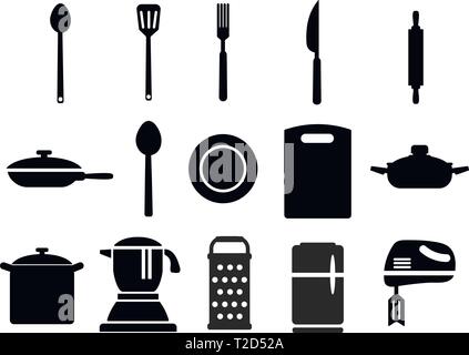 A set of kitchen tools. Silhouettes Stock Vector