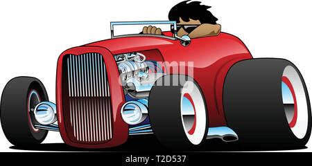 Highboy Hot Rod Roadster with Driver Isolated Vector Illustration Stock Vector