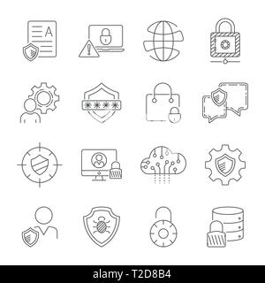 Internet Security and Digital Protection icons set in thin line style. Technology of Protection in digital world. Editable Stroke. EPS 10 Stock Vector