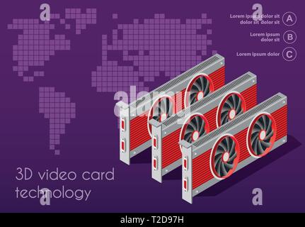 3d Isometric Video Graphic Card Of An Electronic Server Of Cloud Tech Network Connects Payment Technology For Business Concept Background. Digital Chi Stock Vector