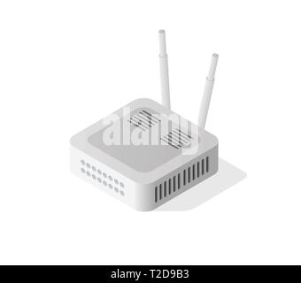 Internet isometric router for connection network of computer technology communication. Stock Vector