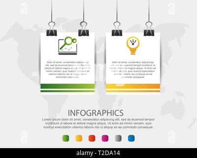 Modern 3D vector illustration. Infographic square template with two elements, icons, clips. Step by step designed for business, presentations, web Stock Vector