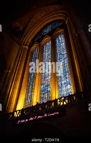 Inside Liverpool's Anglican Cathedral the North window Stock Photo