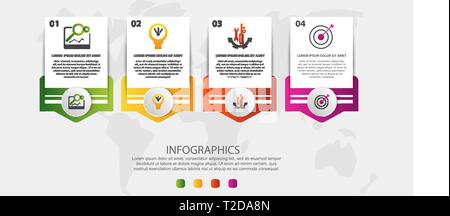 Modern vector illustration. Infographic template with four elements, circles and text. Step by step. Designed for business, presentations, web design Stock Vector