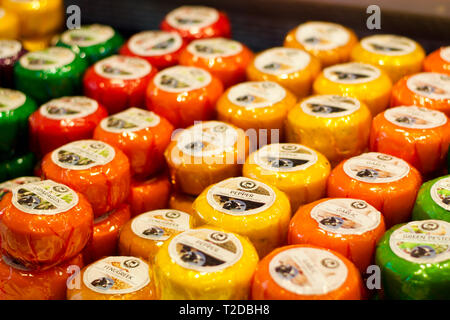 THE HAGUE, HOLLAND - APRIL 14, 2018: cheese heads on the shop counter Stock Photo