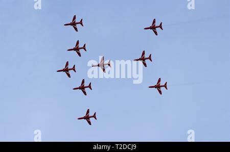 Red Arrows aerobatic display 170817 Stock Photo