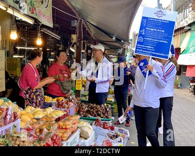 Political parties candidate campaign on the streets in Chiang Mai ahead of Thailand's general election.The country is holding general elections on March 24, 2019, which will be the first poll since the Military took over 5 years ago. Stock Photo