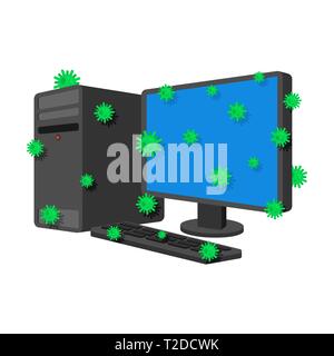 Computer virus Sick Infection isolated. infected ill PC Cartoon Style. data processor Disease Vector Stock Vector