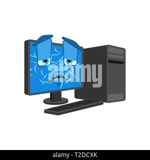 Computer Broken. PC cracked screen isolated. Vector illustration Stock Vector