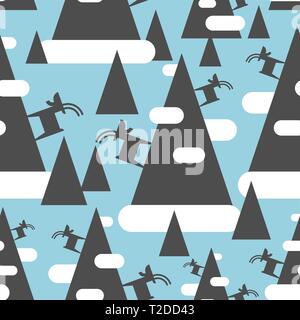 Mountain goat on rock pattern seamless. Animal vector background beast Stock Vector