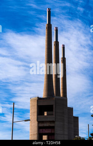 3 old power chimneys,, Barcelona, Spain Stock Photo - Alamy