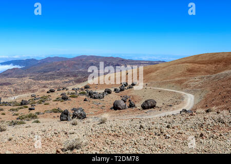 Desert like Landscape above the clouds on the slopes of the Teide Mountain, Tenerife, Canary Islands, Spain Stock Photo