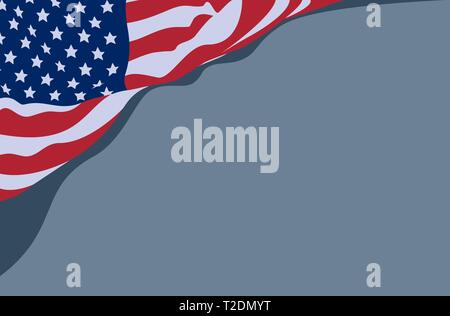 flat illustration of waving flag of united states of america on gray background Stock Vector