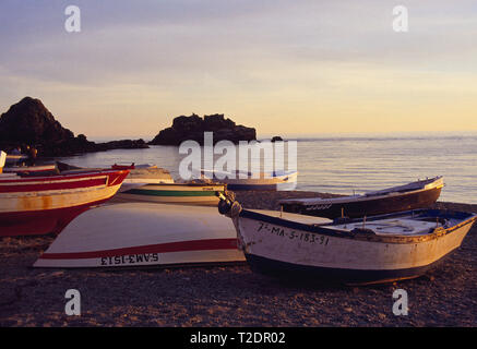 Sunset in the beach. Almuñecar, Granada province, Andalucia, Spain. Stock Photo