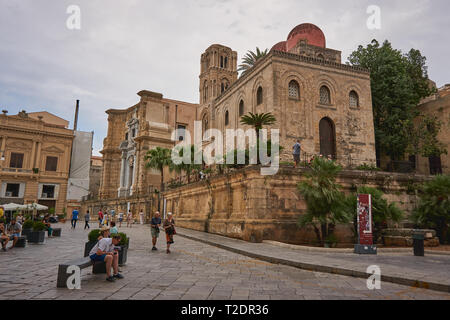 Palermo, Italy - October, 2018. The church of San Cataldo, a notable example of the Arab-Norman architecture, with the adjacent Martorana. Stock Photo