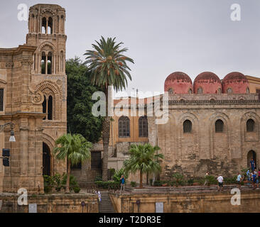 Palermo, Italy - October, 2018. The church of San Cataldo, a notable example of the Arab-Norman architecture, with the adjacent Martorana. Stock Photo