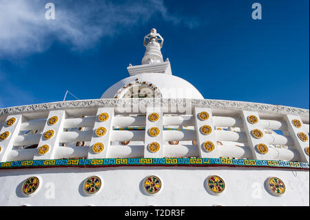 Close up of the intricate detail painted on Shanti Stupa, a Buddhist monastery in Leh, Ladakh, in the Indian Himalayas. Stock Photo