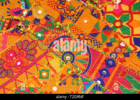 Traditional Indian Patchwork - handmade in Jaisalmer - selling on market - details Stock Photo
