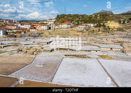 Salinas de Añana. Production of salt in an ancient artisan way in the Basque Country. Sunny day Stock Photo