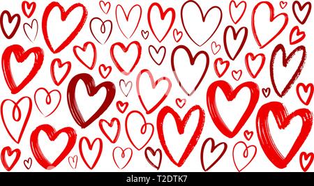 Hand drawn red heart, set of elements. Sketch vector illustration Stock Vector