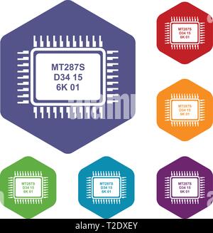 Micro microchip icons vector hexahedron Stock Vector