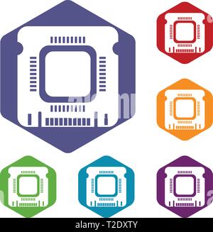Component microchip icons vector hexahedron Stock Vector