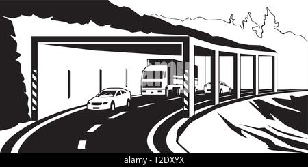 Highway tunnel in the mountains - vector illustration Stock Vector ...
