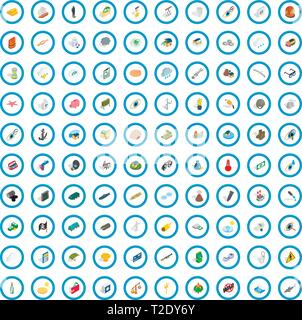 100 pain icons set, isometric 3d style Stock Vector
