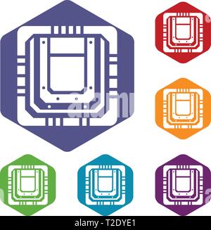 Modern microchip icons vector hexahedron Stock Vector