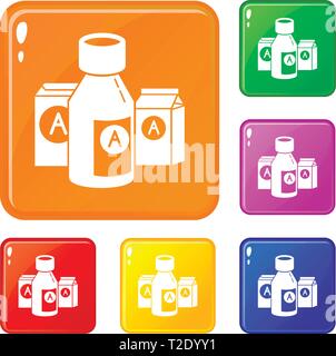Cough syrup icons set cartoon vector. Form bottle dosage Stock Vector ...