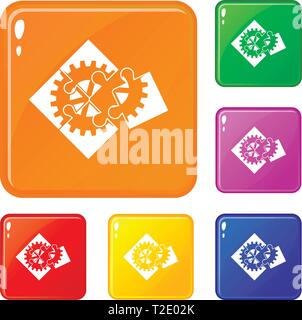 Teamwork puzzle icons set vector color Stock Vector