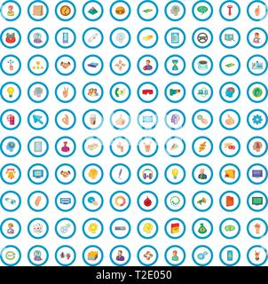 100 partnership icons set, cartoon style Stock Vector