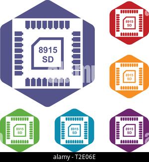 Technology microchip icons vector hexahedron Stock Vector