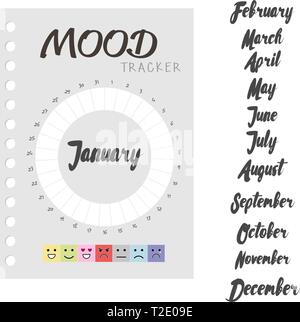 Mood diary for a month. mood tracker calendar. keeping track of ...