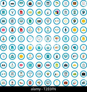 100 partnership document icons set, flat style Stock Vector
