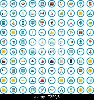 100 partnership startup icons set, flat style Stock Vector