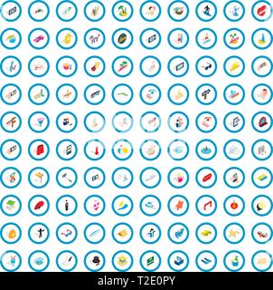 100 party icons set, isometric 3d style Stock Vector