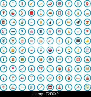 100 party icons set, cartoon style Stock Vector