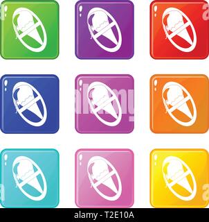 No ice cream icons set 9 color collection Stock Vector