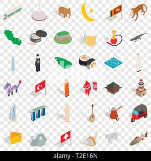World culture icons set, isometric style Stock Vector