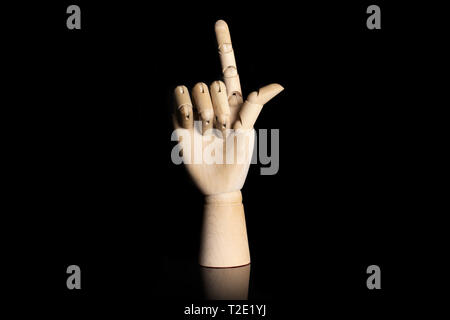 Pointing sign. deaf sign language isolated on black glass Stock Photo
